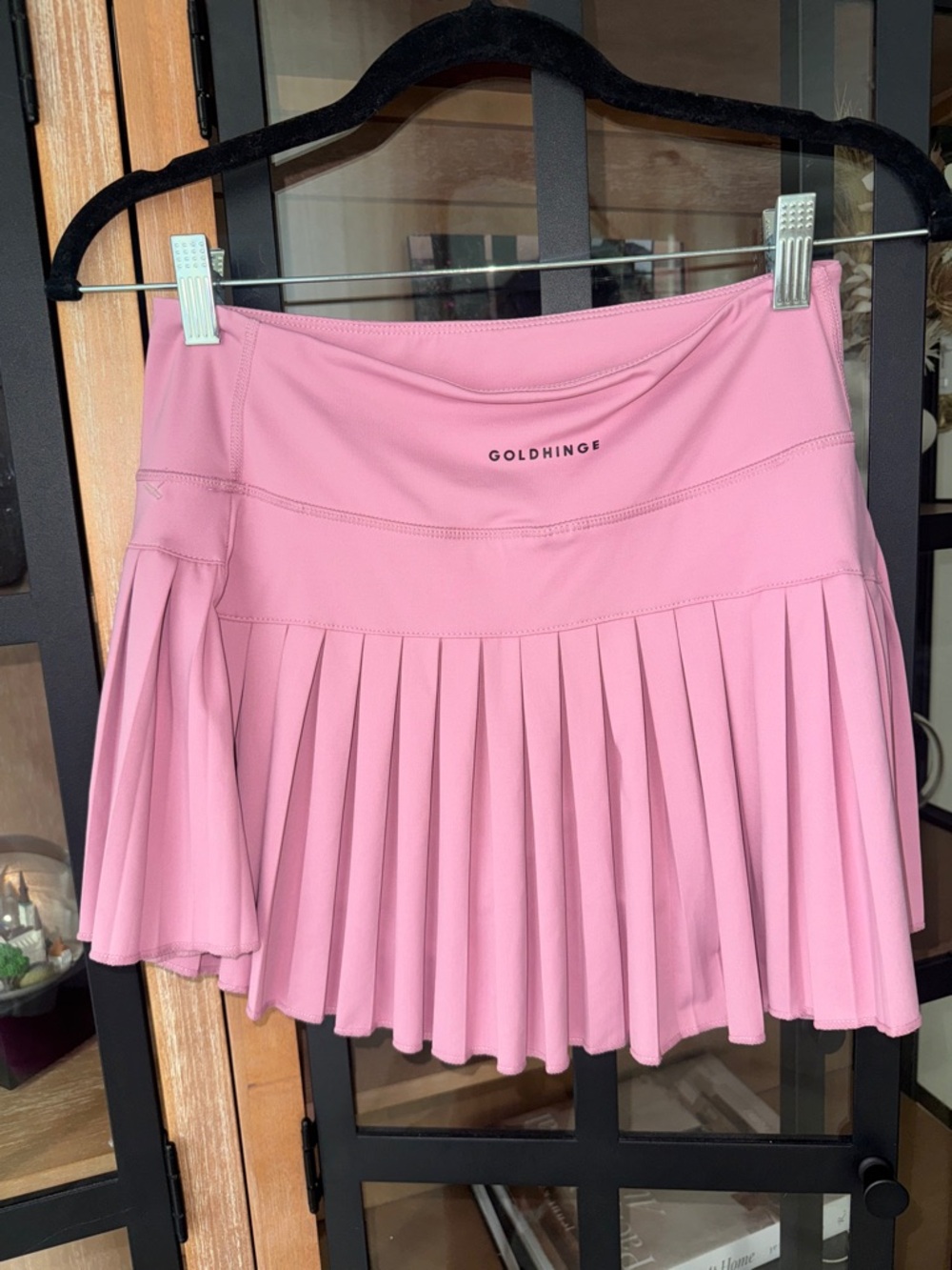 Gold Hinge pleated tennis skirt skort built in shorts pockets mauve rose